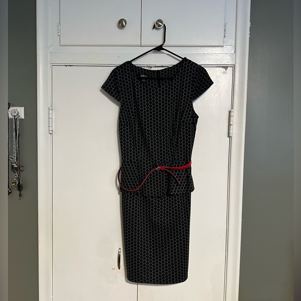 AGB Bress Polka Dot Peplum Pencil Dress | Retro Office Secretary | Size 12